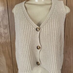 Baevely Cream Knit Button-Up crop top Spring sz L